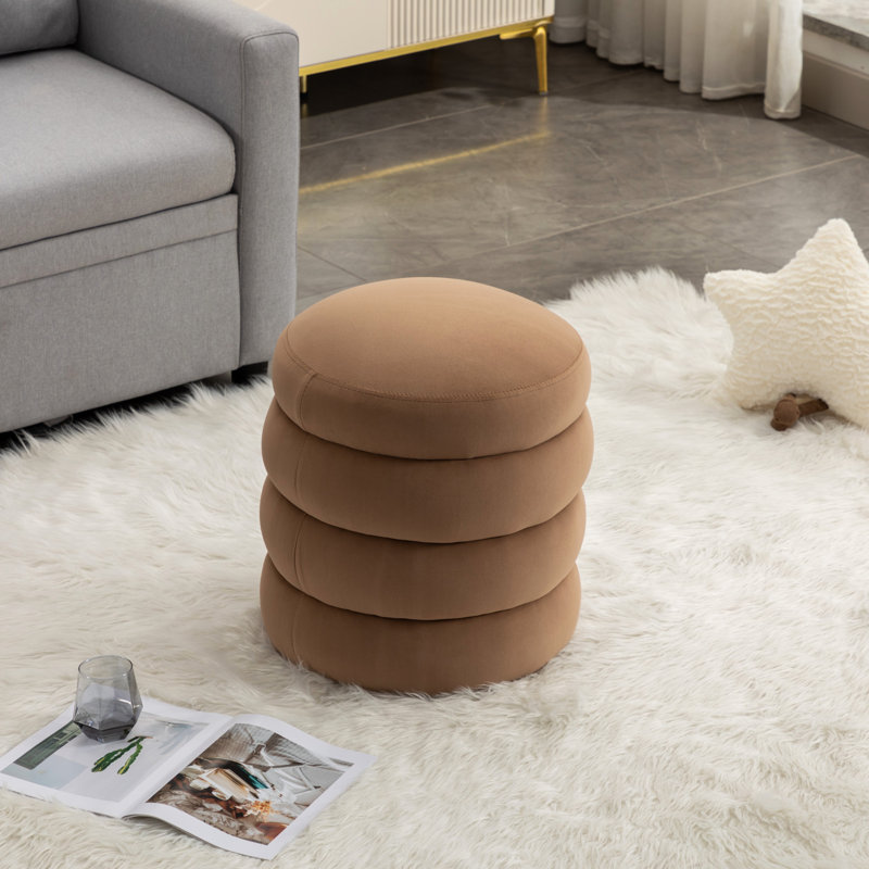 Repose-pieds rond en velours doux, Velours brun
