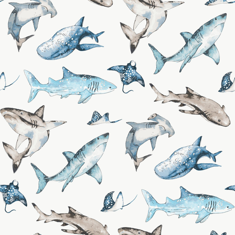 Kids and Teens Collection Sharks Wallpaper Roll, Blue