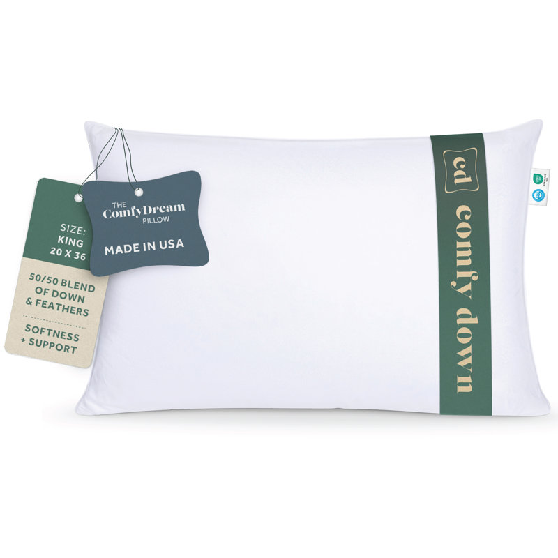 Comfydown 50/50 Down Feather Blend Comfydream Bed Pillow For Sleeping, 100% Egyptian Cotton Cover, King Size (20" X 36")