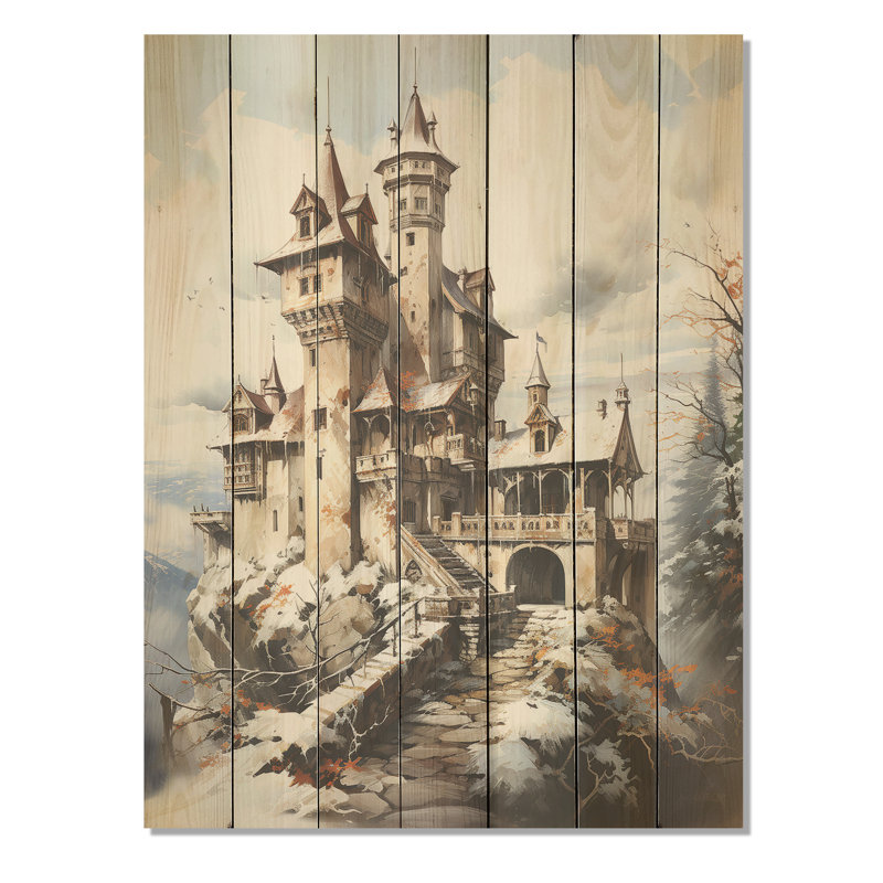 Château médiéval en charme d'hiver II - châteaux sur bois, H 20 po x l 10 po