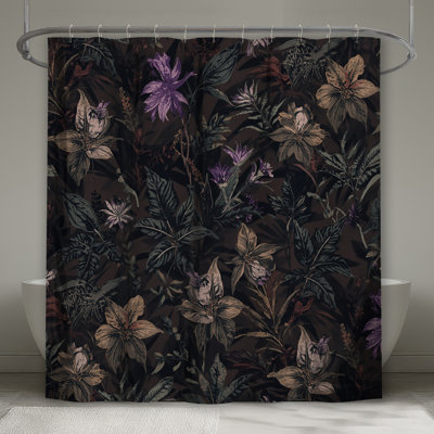 Dark Botanical Flowers Shower Curtains Extra Long