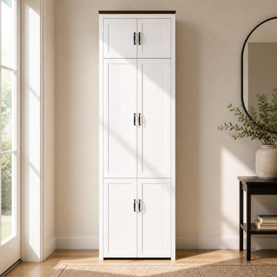 31.5-Inch Wide Hall Tree Storage Cabinet with Hanging Rod, Removable Shelf, and 6 Doors