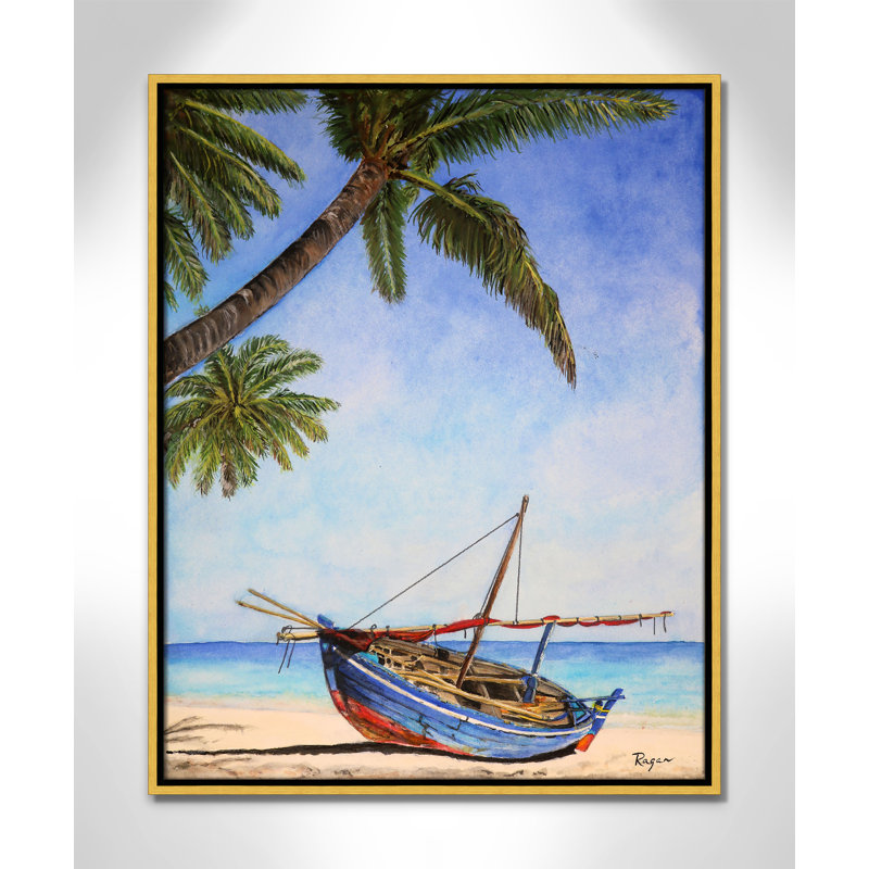 Imprimé «Beached Boat» par Mike Ragan pour , H 29,5 po x l 23,5 po, Doré