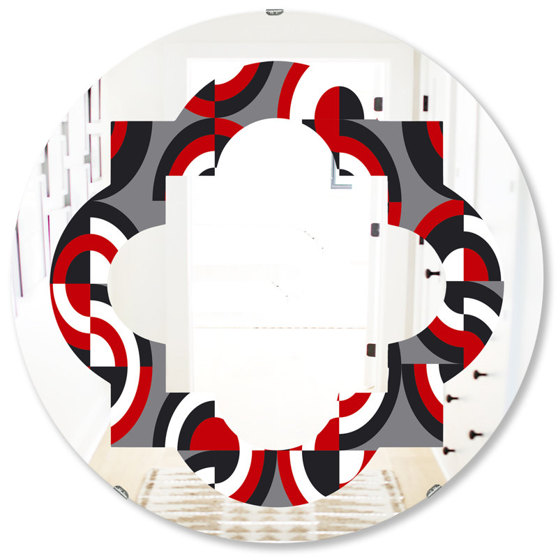 Miroir mural à motif circulaire quadrilobe moderne et contemporain sans cadre, 31,5 po x 23,7 po