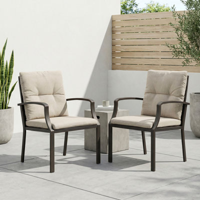 Ensemble de 2 chaises de salle à manger d'extérieur en aluminium avec coussins lavables CushionGuard, couleur canon de fusil