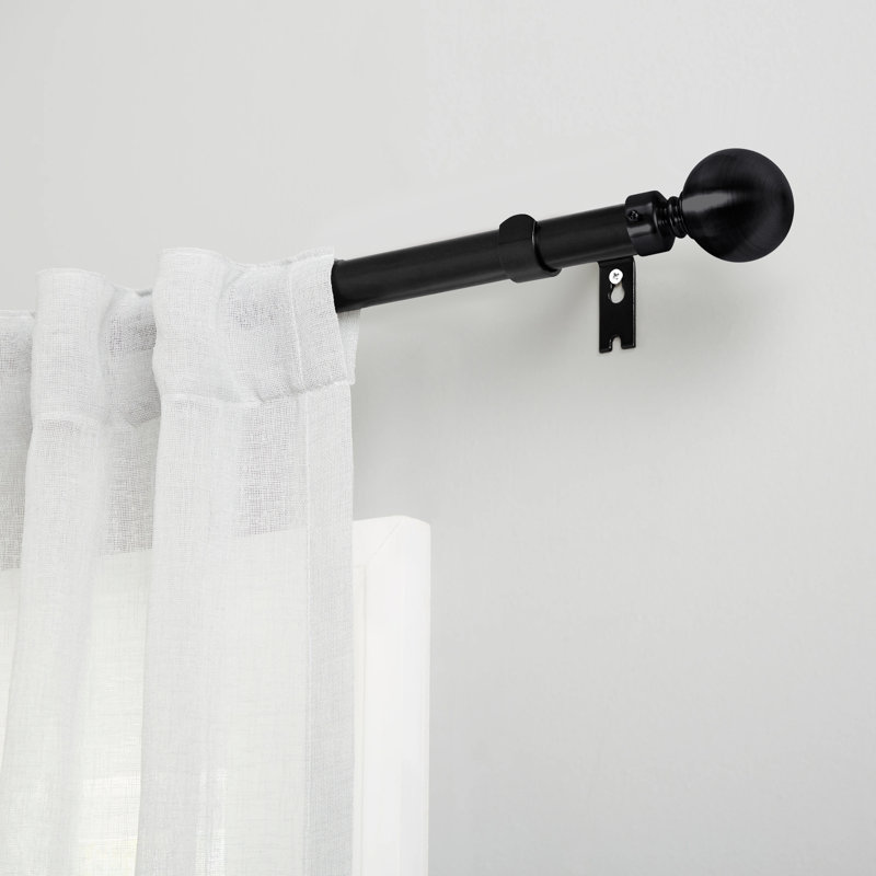 Apalachin Plain Metal Ball Extendable Single Curtain Rod /Pole, Matte Black, 120 - 210 cm