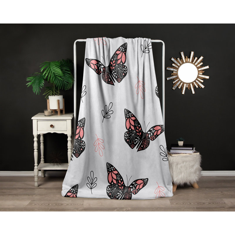 Jeté , L 51 po x L 60 po, Imprimé animalier / floral, Rose/noir