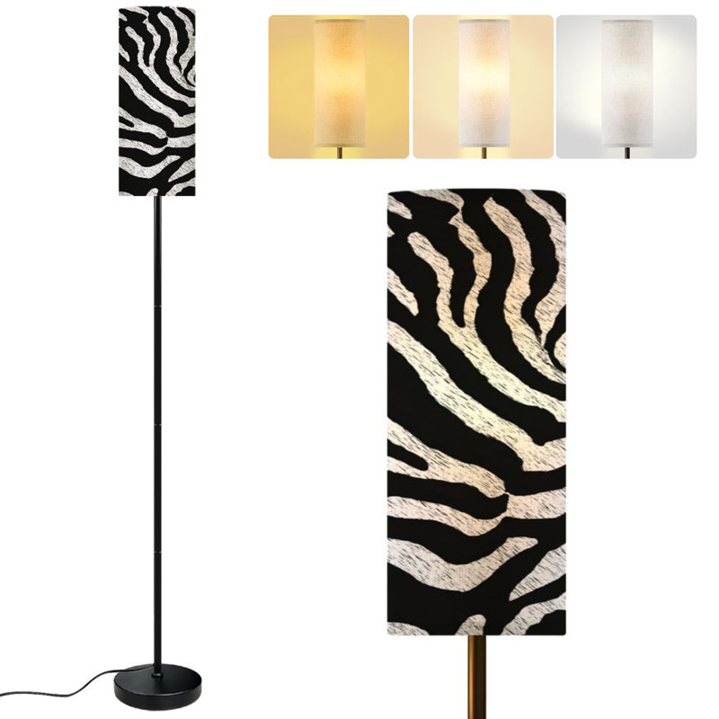  68.5" Standing Floor Lamp Seamless zebra skin abstract hand drawn Dimmable Metal Pole Lamp with Linen Lampshade LED Bulb Included
