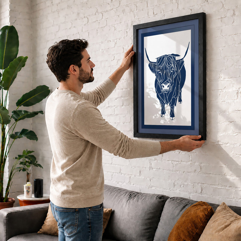 Highland Cattle Portrait Scandinavian - Framed Print, A2 - 59.4 x 42.0 cm, White