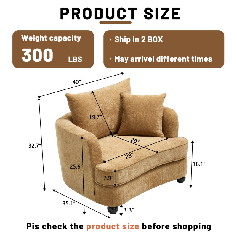 40" Chenille Upholstered Sofa Chair With Solid Wood Legs, Yellow