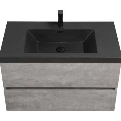 36" Bathroom Vanity With Sink, Grey Modern Cabinet. Quartz Sand Basin And Soft Close Drawers For A Practical Bathroom. 24V12-36Gr Floating Vanity, Sink. Effortless Maintenance Drawers.