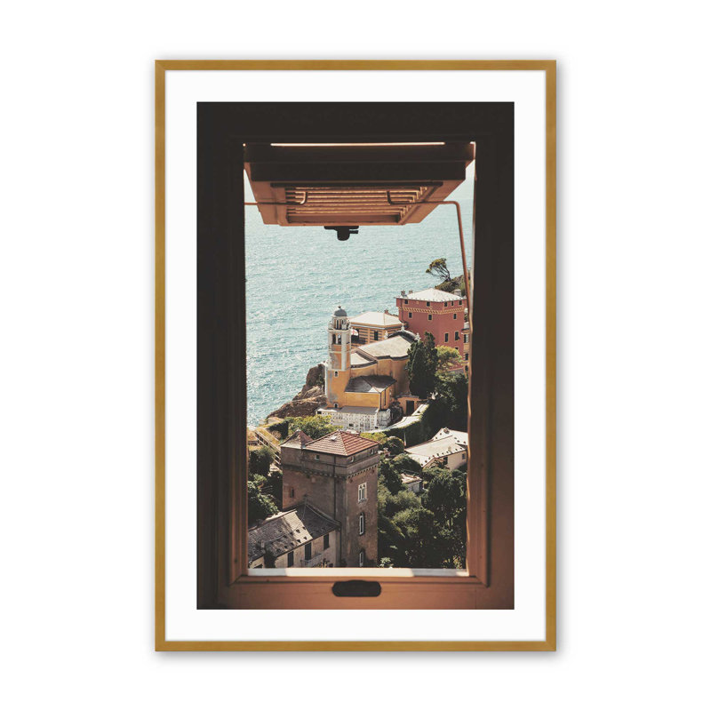 Fenêtre sur la mer, H 25,25 po x l 19,25 po x P 1,25 po, Cadre simple en or poli