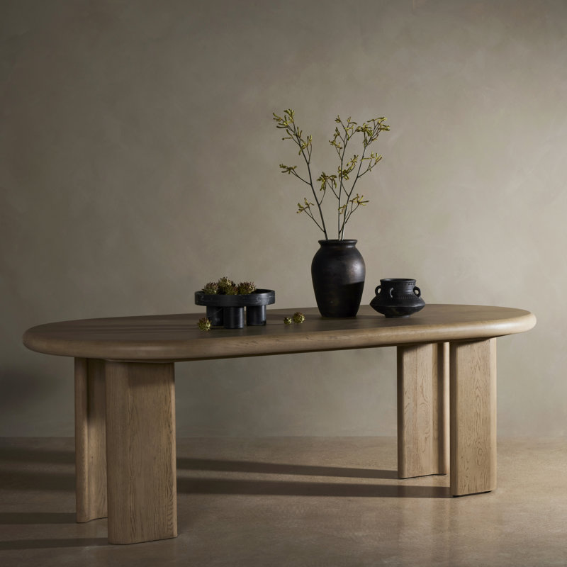 Light Oak Extendable Oval Dining Table with Solid Wood Base