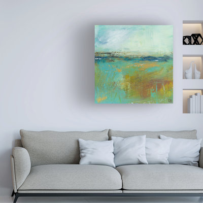 Art mural sur toile tendue - Lesley Birch «Turquoise and Gold 2», décoration murale pour le salon, la chambre à coucher ou le bureau - 24 x 24