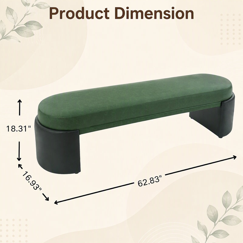 Faux Leather Upholstered Bench, H 18,31 po x L 62,83 po x P 16,93 po