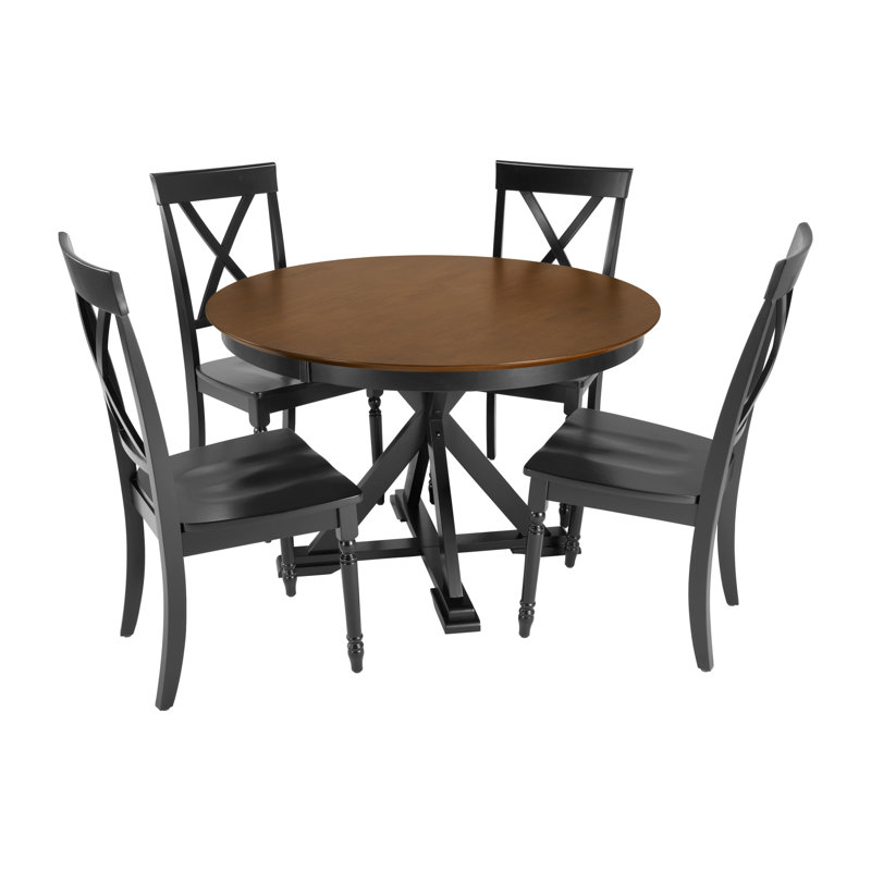 45W Round Trestle Dining Table With 4 Cross Back Dining Chairs