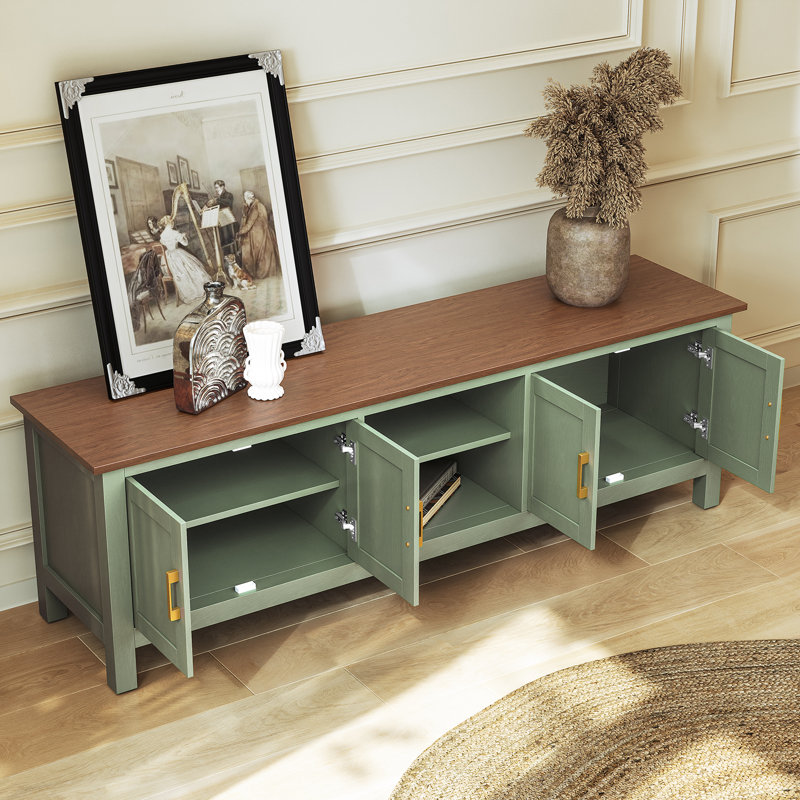 63'' Modern Farmhouse TV Stand with 3-Level Adjustable Shelves, Spacious Storage Media Console, Green