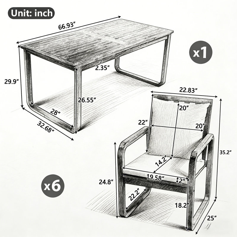 7 Pieces Patio Dining Set Outdoor Dining Table and Chairs Stylish Outdoor Furniture Set with Removable Cushions