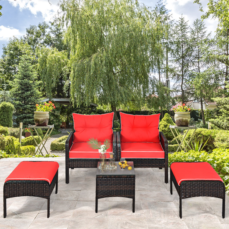 Choudhury 4 - Person Patio Conversation Set with Cushions, Red