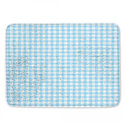 Tapis de bain bleu vichy blanc