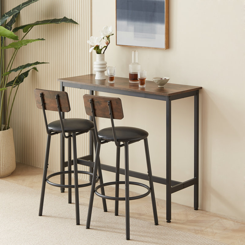 Ensemble de table de bar avec 2 tabourets de bar, assise en polyuréthane souple avec dossier, brun rustique