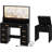 Makeup Vanity Desk Set with LED Mirror and Stool, Wood Frame with Glass Top, 8 Drawers, Built-In Power Outlets and USB Ports, Modern Style for Bedroom-1177363