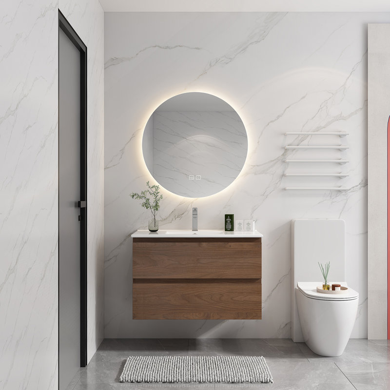 Meuble-lavabo mural 36 po avec lavabo en céramique 36 po, 2 tiroirs à fermeture en douceur, ensemble KD