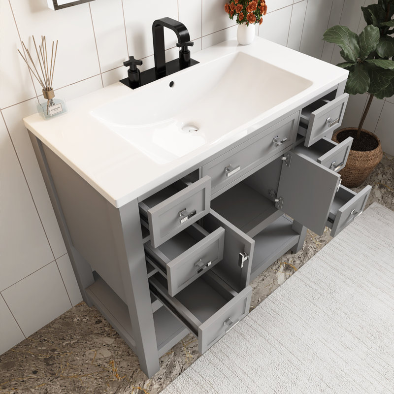 Meuble-lavabo sur pied 36 po avec lavabo supérieur 36 po, Gris