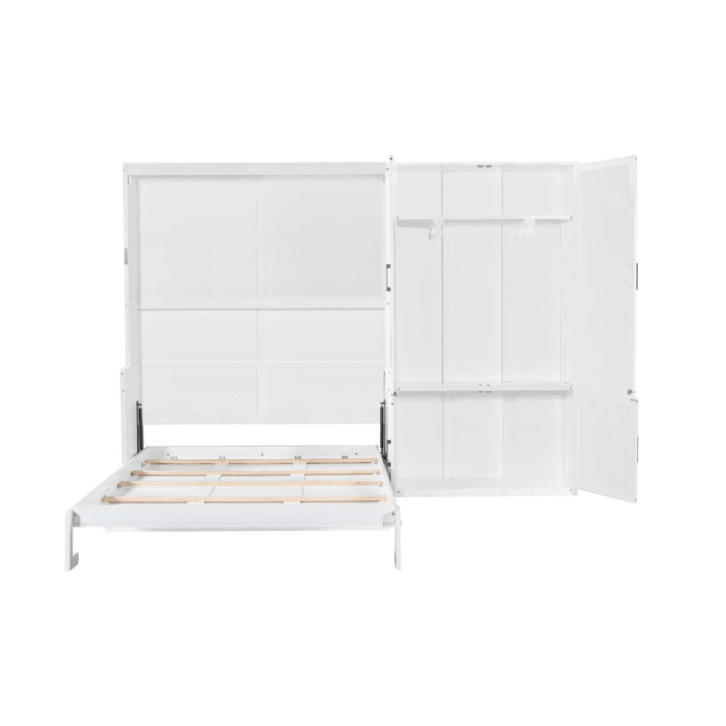 Grand lit escamotable mural avec garde-robe, système de levage hydraulique et tablette intégrée