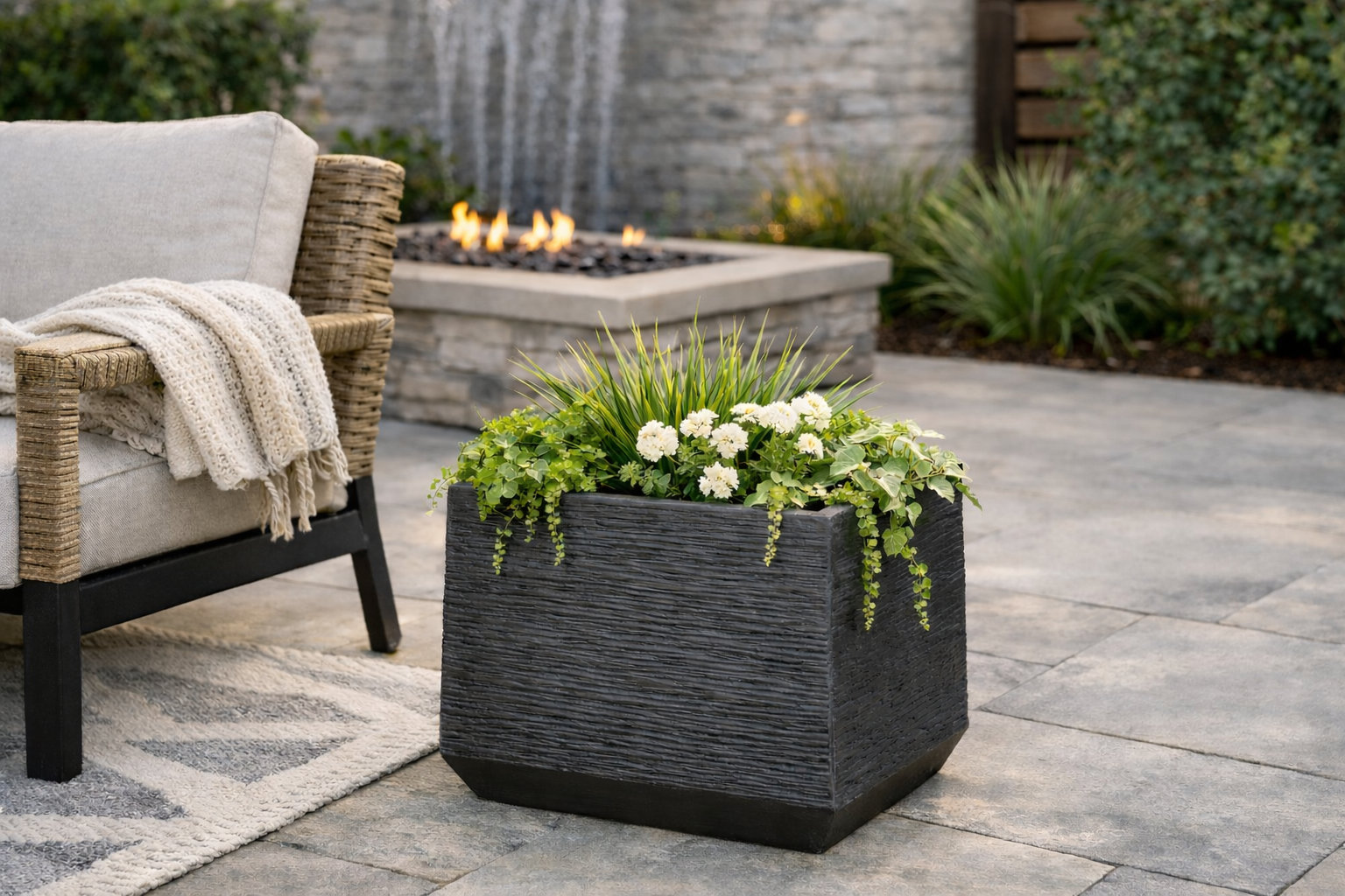 Pot Planter, 15" H x 17" W x 17" D, Gray
