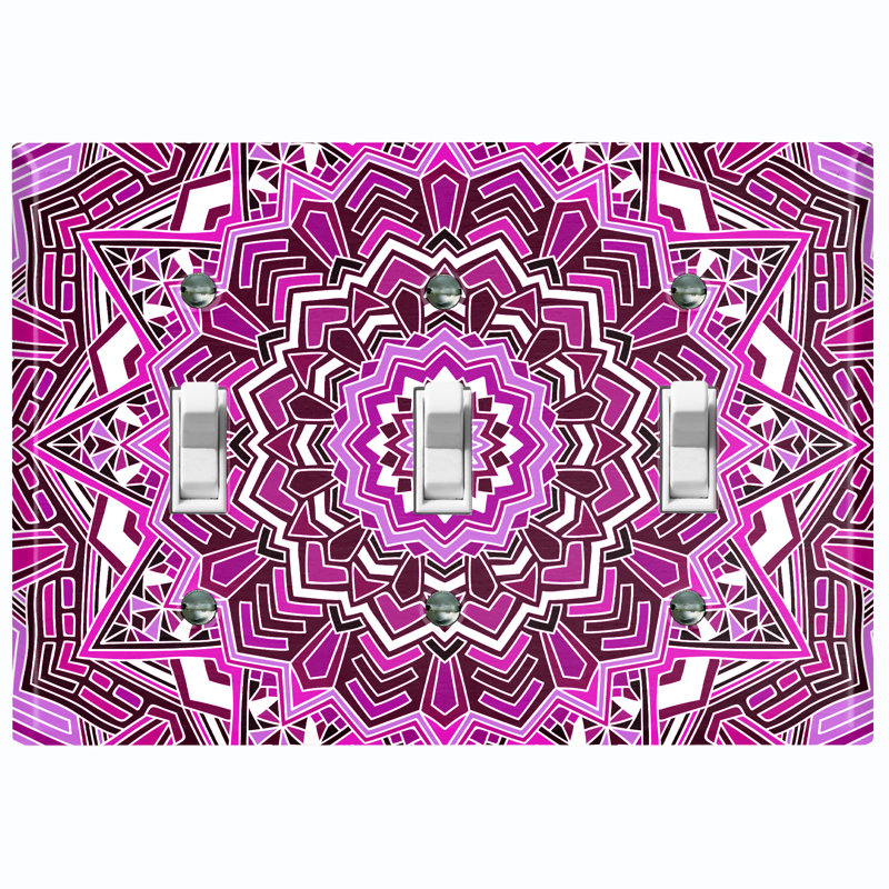Plaque murale à 3 interrupteurs à bascule Elegant Mandala, Rose vif