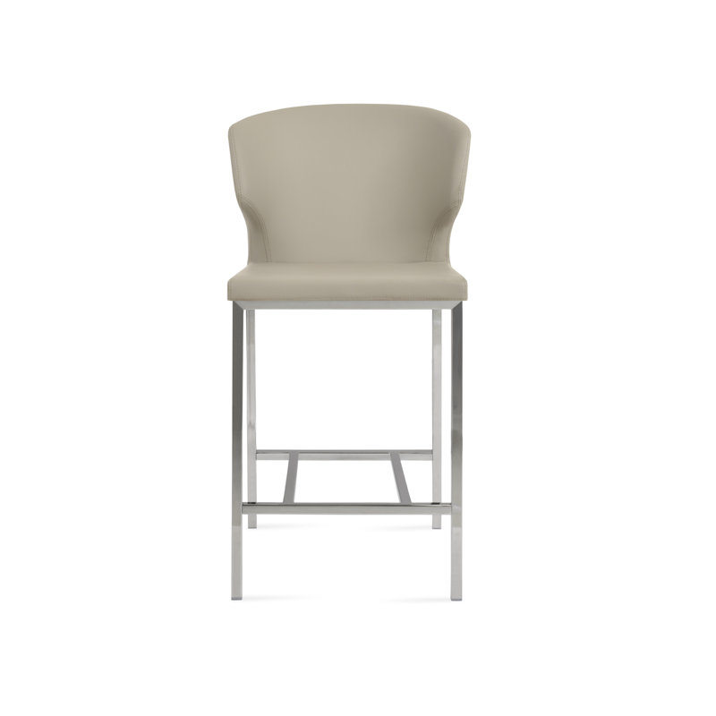Amed Metal Counter & Bar Stool, Counter Stool (24" Seat Height), Light Gray Leatherette, Chrome