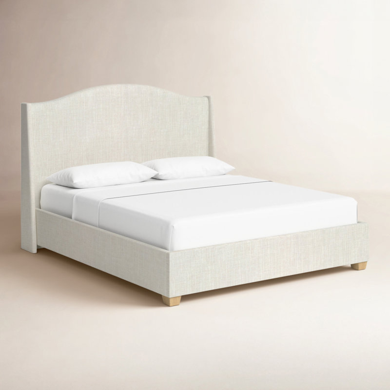 Lit plateforme tapissier Allis, Double, Lin classique talc