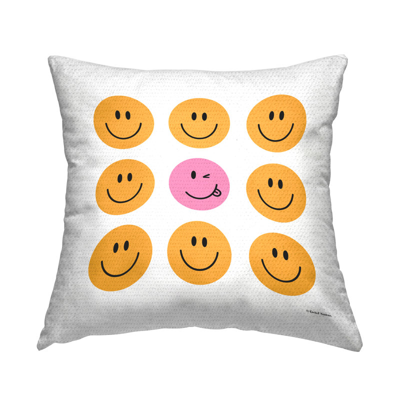 Coussin extérieur à motif de visage souriant Smiley par Rachel Nieman