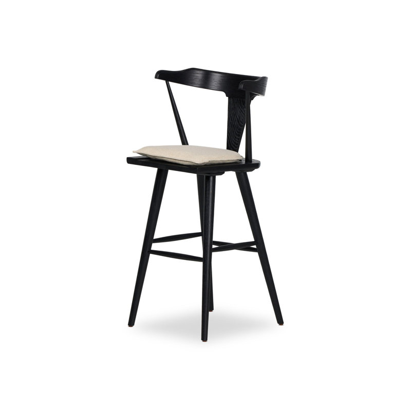 Garth Solid Wood Bar Stool, Bar Stool (29.94" Seat Height), Antwerp Natural/Linen Blend, Sandy Oak