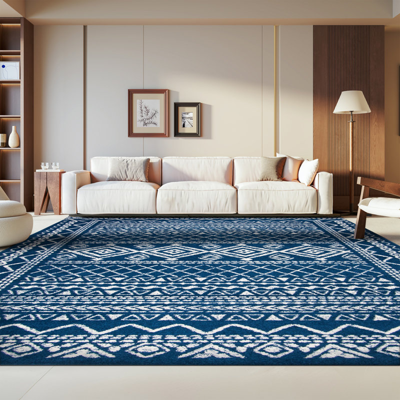 Tapis bleu marine / ivoire Cambree Southwestern, Rectangle 8 pi x 10 pi