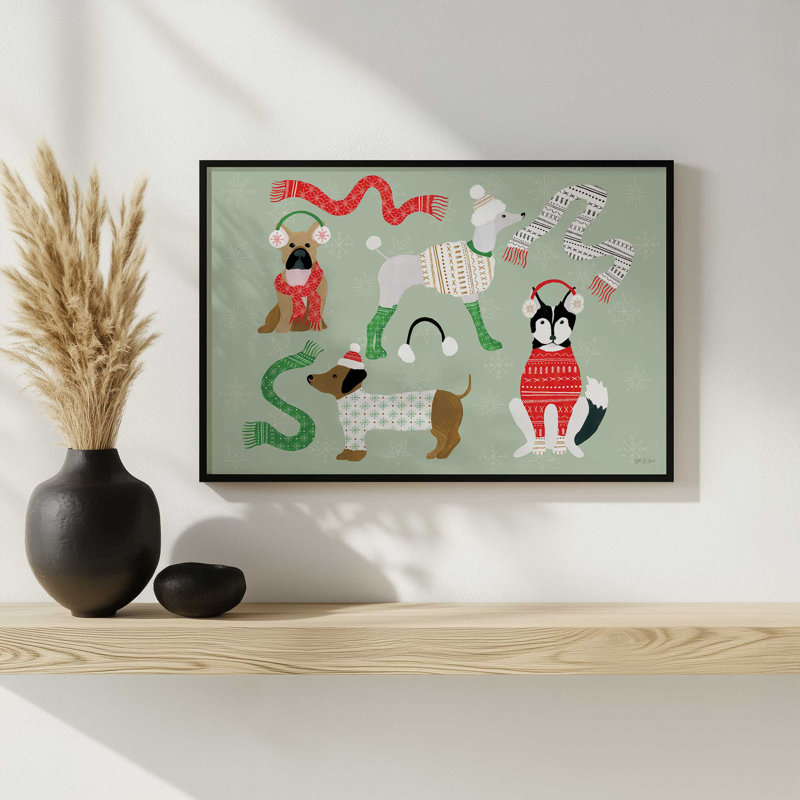 «Puppy It's Cold Out I» par Yvette St. Amant, reproduction d'art, H 32 po x l 48 po, Or