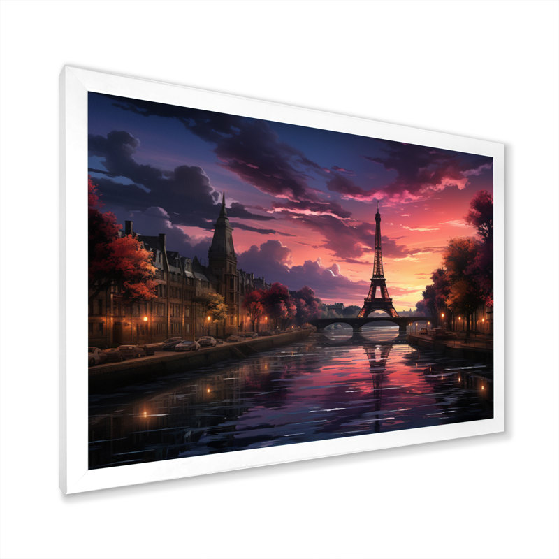 " Paris Eiffel Tower Harmony I ", White Picture Framed, 12" H x 20" W x 1" D