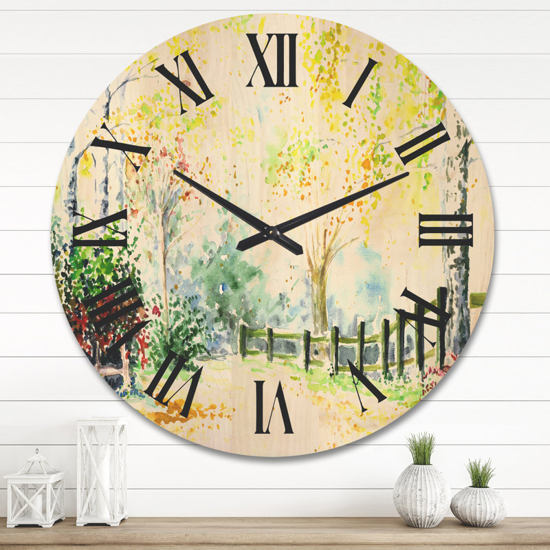 Horloge murale en bois paysage d'automne, Très grand