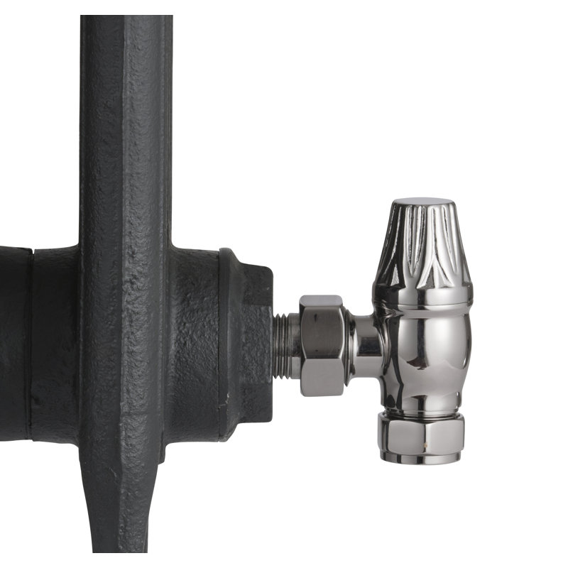 Abbotsford Heating Manual Radiator Valve with Ornate Wheel Head & Lockshield, Black