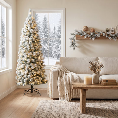 Slim Frosted Pre-Lit Pine Christmas Tree