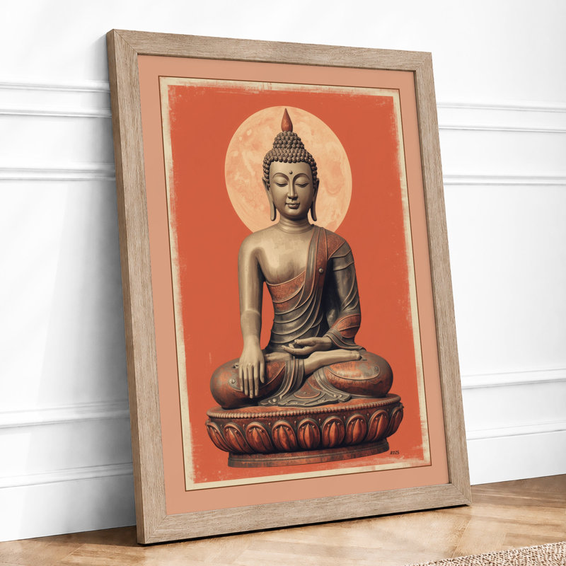 Buddha in Repose Japandi - Framed Print, Oak, A4 - 29.7 x 21.0 cm