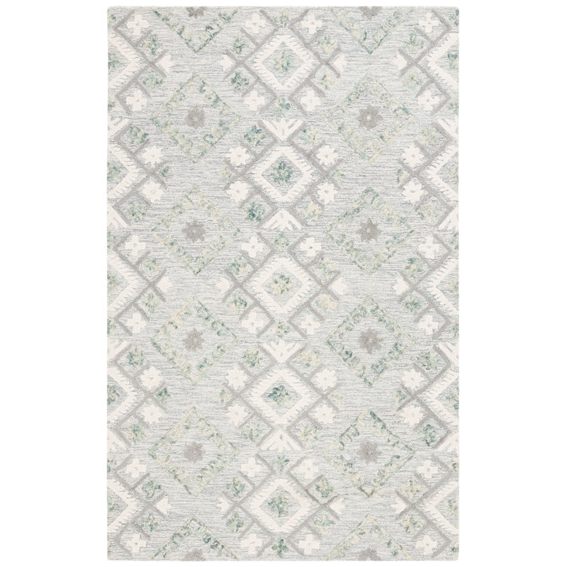 Tapis gris / ivoire en laine / coton touffeté à la main Kyptin, Rectangle 6 pi x 9 pi