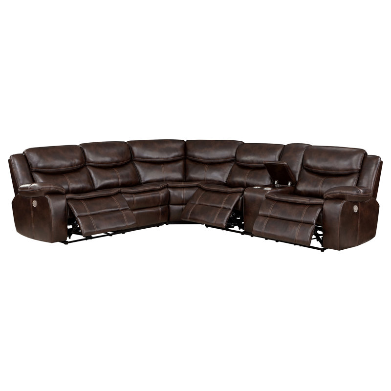 Dark Brown Faux Leather Power Reclining Sectional Sofa with Storage