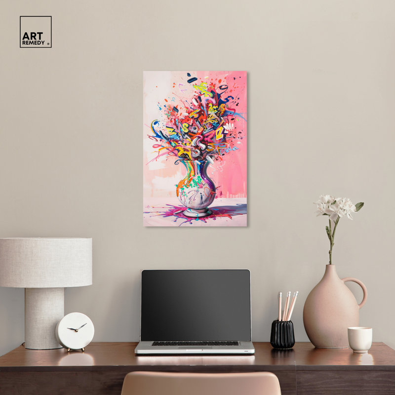 Burst of Color Abstract Vase Canvas Art in Multicolor