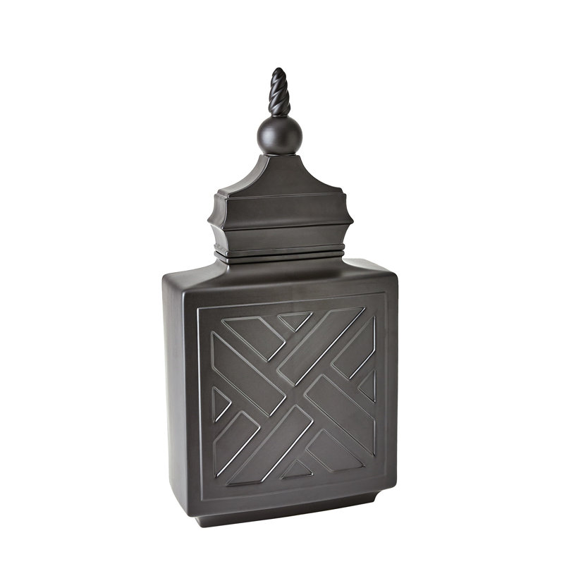 Chinoiserie Handmade Ceramic Jar, Matte Black, 27.75" H x 13.75" W x 6" D