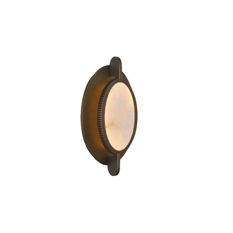  Mayfair 8"w Round Alabaster Plate Led Wall Sconce In Aged Brass, 220, 15" H x 8" W x 4" D