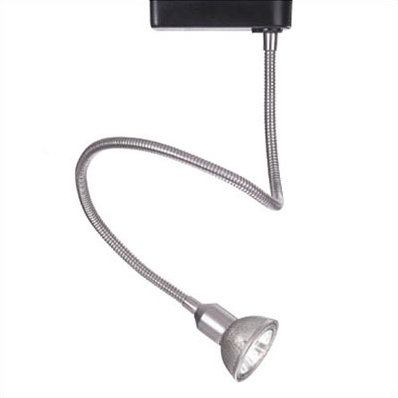 Tête de rail bouclée et flexible, Série Juno, Ampoule halogène MR16 de 50 W, Nickel brossé / noir