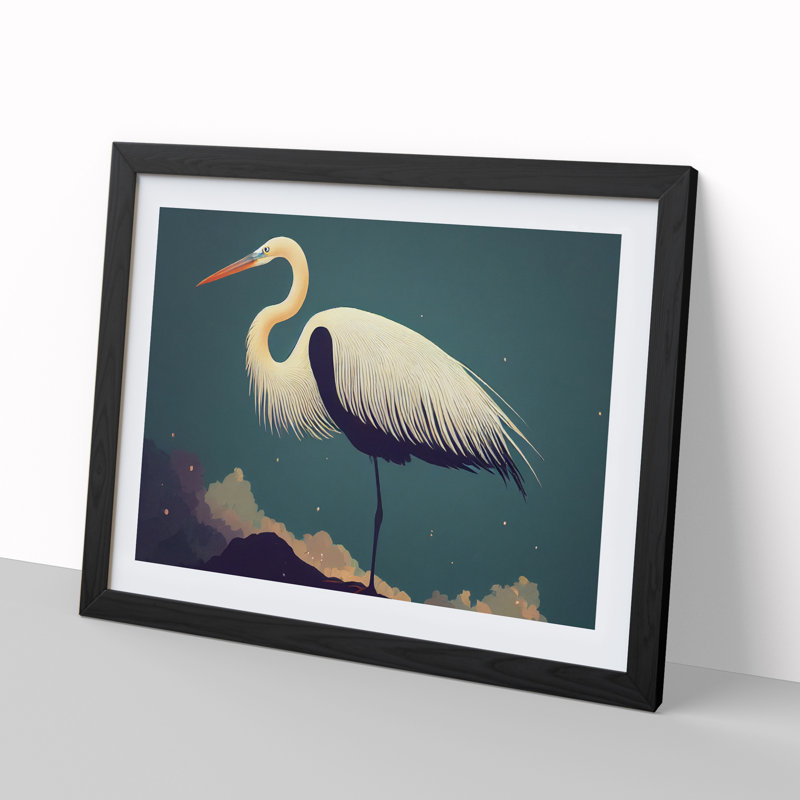 Unusual Heron Bird - Framed Print, Black, 46cm H x 64cm W x 2cm D