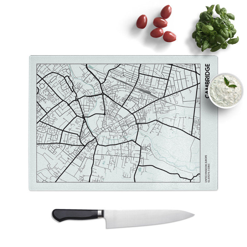 Map Cambridge UK Chopping Board, 28.5cm W x 39cm L